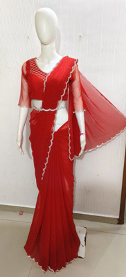NANCY DESIGNER Embellished Bollywood Georgette Saree(Red)