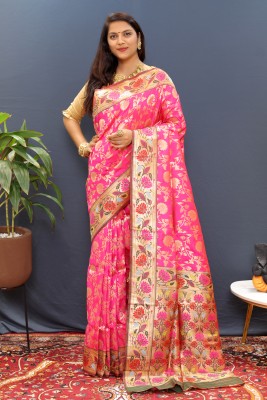 amirat Woven Banarasi Jacquard Saree(Pink)