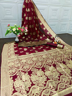 KANGLI Woven Banarasi Cotton Silk Saree(Maroon)