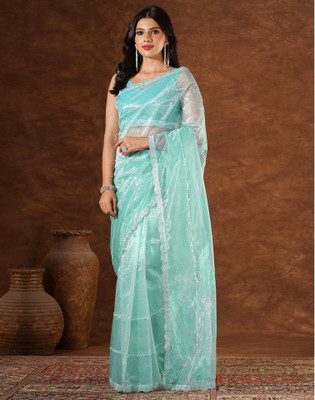 Satrani Embroidered Bollywood Net Saree(Blue)
