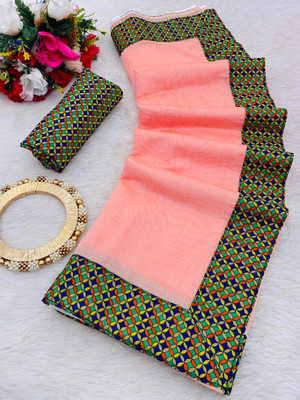 manish Solid/Plain, Printed Ikkat Chanderi, Cotton Blend Saree(Pink)