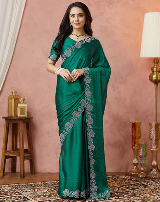 Divastri Embellished, Self Design Bollywood Georgette Saree(Green)