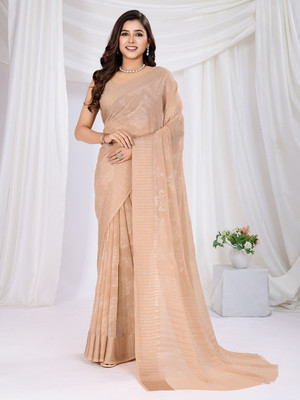 all about you Self Design Saree with Attached Blouse Georgette Saree(Beige)