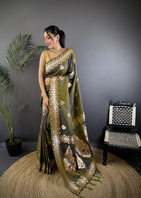 Divastri Printed Banarasi Cotton Silk Saree(Green)