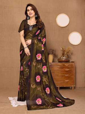 Moda Rapido Printed, Self Design Daily Wear Georgette Saree(Brown)