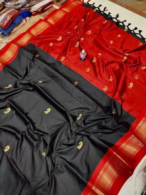 Vishal Creations Self Design Daily Wear Cotton Blend Saree(Red, Black)