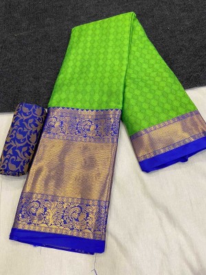 RUHKRUSH Woven Dharmavaram Cotton Silk Saree(Light Green)
