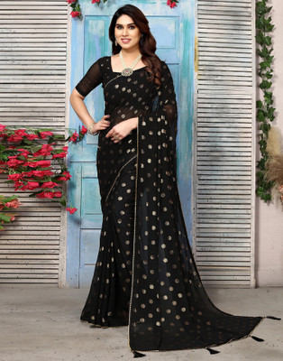 Samah Printed, Temple Border Bollywood Georgette Saree(Black)