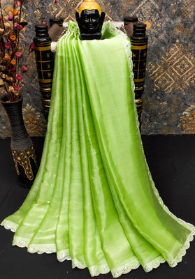 ZOYAL ENTERPRISE Solid/Plain Bollywood Jimmy choo Saree(Light Green)