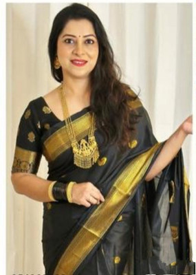 Hiba fabs Woven Banarasi Cotton Silk Saree(Black)