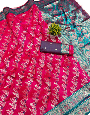 Ratnavali Woven Banarasi Silk Blend, Art Silk Saree(Pink)