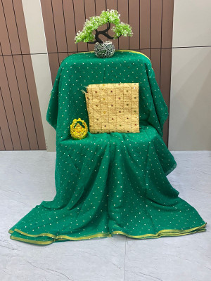 ABRUZZO Polka Print Daily Wear Chiffon Saree(Light Green)
