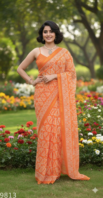 Gugaliya Geometric Print Jamdani Art Silk, Cotton Blend Saree(Orange)