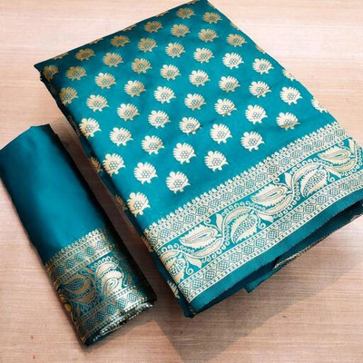 Amrut Collection Woven Banarasi Silk Blend Saree(Blue)