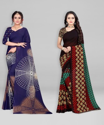 Leelavati Printed Daily Wear Georgette Saree(Pack of 2, Dark Blue, Black)