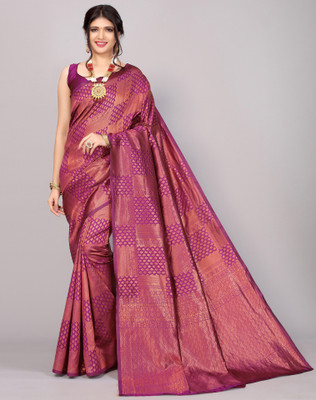 Samah Self Design, Woven, Embellished Patola Jacquard, Pure Silk Saree(Purple)