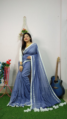 sourav biswas Woven Handloom Pure Cotton Saree(White)
