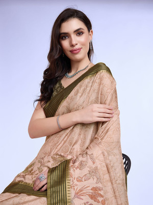 all about you Printed Saree with Attached Blouse Viscose Rayon Saree(Beige)