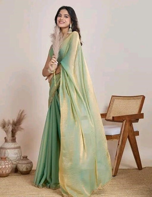 Sarthi Fashion Solid/Plain Bollywood Jimmy choo Saree(Light Green, Gold)