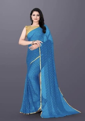 TOXEGO Polka Print Daily Wear Chiffon Saree(Light Blue)