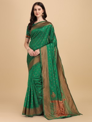 Kyrila Self Design Banarasi Jacquard Saree(Green)