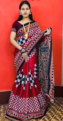 ARTFULTHREADS Printed, Graphic Print Sambalpuri Pure Cotton Saree(Multicolor)