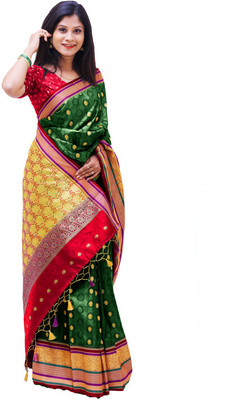 Spewim Woven Paithani Art Silk Saree(Green)