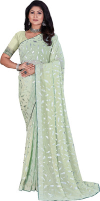 Online Bazaar Floral Print Bollywood Georgette Saree(Green)