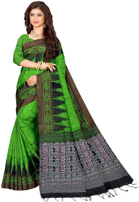 Hari Textile Printed Handloom Cotton Blend Saree(Green)