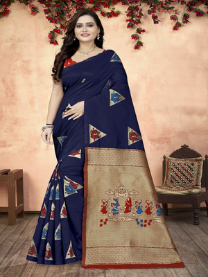 Divastri Printed, Woven Banarasi Jacquard, Art Silk Saree(Blue)
