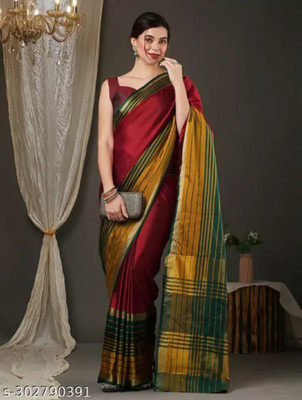 HITESH ENTERPRISE Solid/Plain Banarasi Cotton Blend Saree(Maroon)