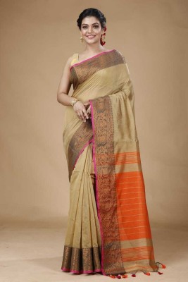 Bsc Woven Handloom Cotton Silk Saree(Beige, Orange)