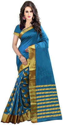 Rofolav Solid/Plain Bollywood Cotton Silk Saree(Light Blue)