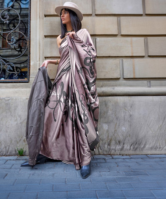 Sareemall Printed Daily Wear Satin Saree(Brown)