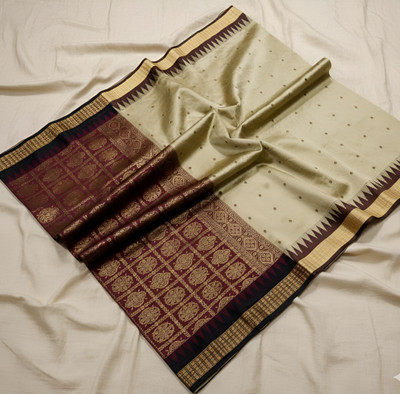 AJMERA FAISHON Woven, Self Design Banarasi Pure Silk Saree(Pack of 2, Cream)