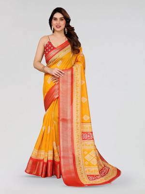 Moda Rapido Printed Bollywood Cotton Blend Saree(Mustard)