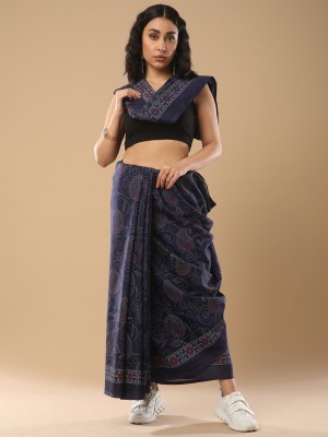 Sareemall Printed Bollywood Cotton Silk Saree(Dark Blue)
