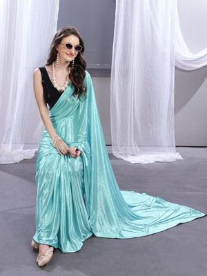 Parmila Fashion Solid/Plain Bollywood Silk Blend Saree(Light Green)