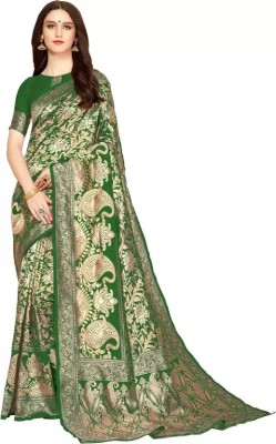 PHORIA STYLE Woven Banarasi Jacquard, Art Silk Saree(Dark Green)