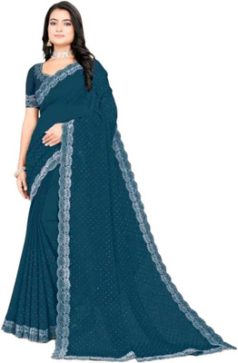 shreehanuman Embellished Saree with Attached Blouse Georgette Saree(Blue)