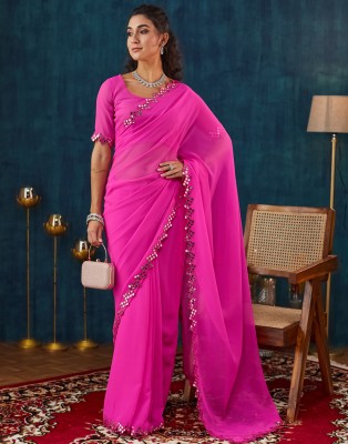 Samah Self Design Bollywood Georgette Saree(Pink)