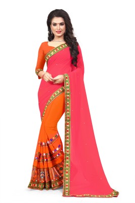 SERONA FABRICS Self Design, Embroidered, Woven Bollywood Georgette Saree(Pink, Orange)