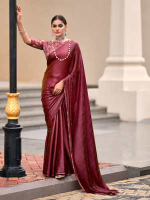 Sareemall Printed Bollywood Silk Blend Saree(Maroon)