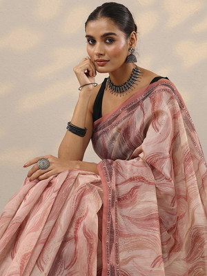 LIBAS Printed Daily Wear Silk Blend Saree(Orange)