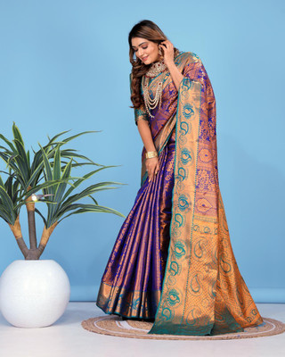 Jay fashion Self Design Banarasi Art Silk, Silk Blend Saree(Blue)