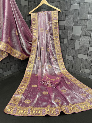 Mikhushop Embroidered Bollywood Jimmy choo Saree(Purple)