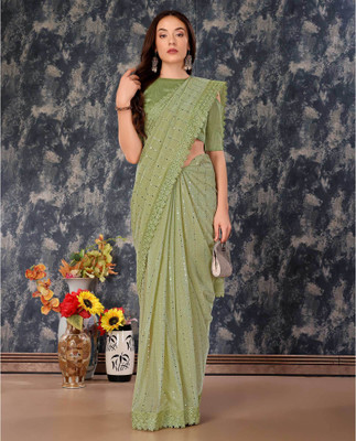 Online Bazaaar Embellished Bollywood Lycra Blend Saree(Light Green)