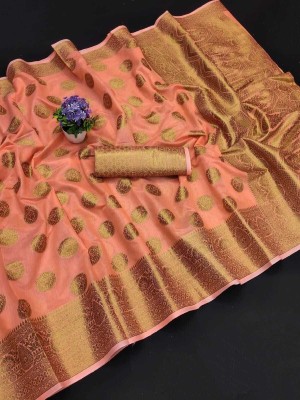 Pervas Woven Kanjivaram Silk Blend, Cotton Silk Saree(Orange)