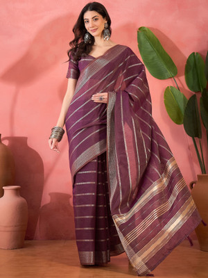 ShopGlobal Woven Banarasi Organza Saree(Purple)