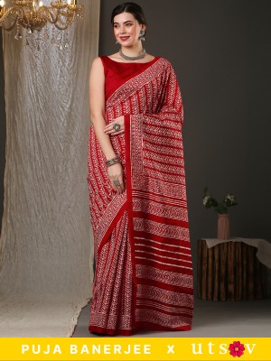 Divastri Printed Sambalpuri Silk Blend Saree(Red)